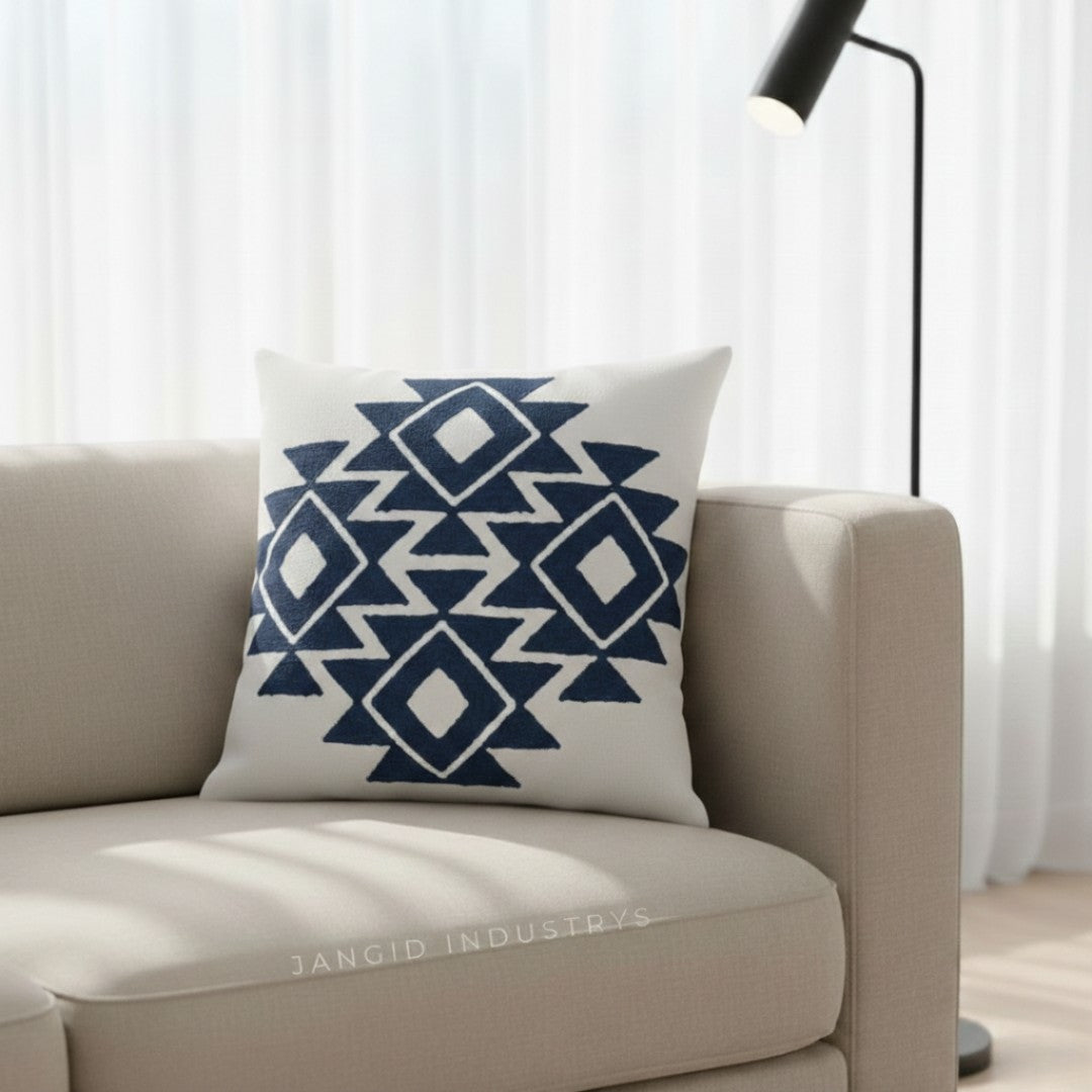 JANGID INDUSTRYS™ Geometric Embroidery Cotton Duck Cushion Cover