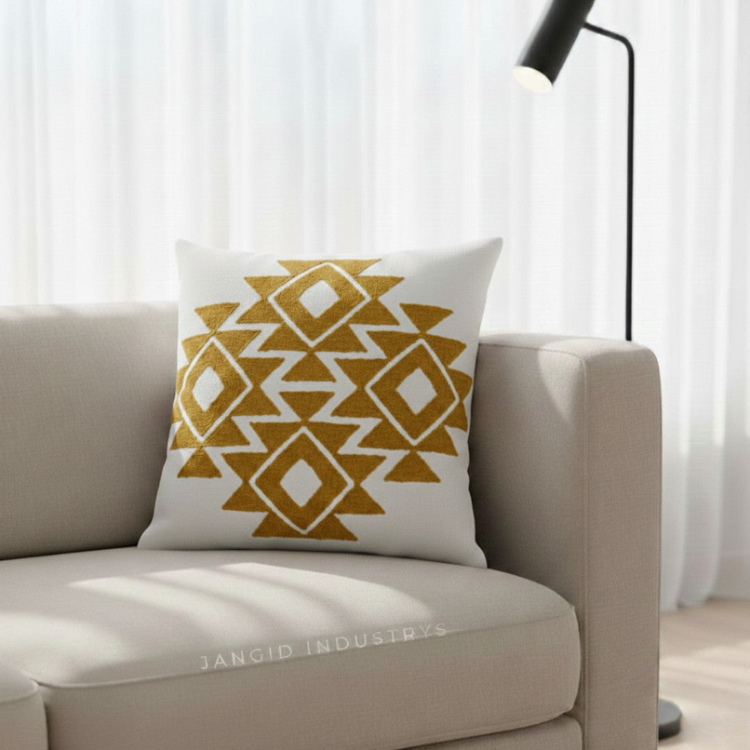JANGID INDUSTRYS™ Geometric Embroidery Cotton Duck Cushion Cover