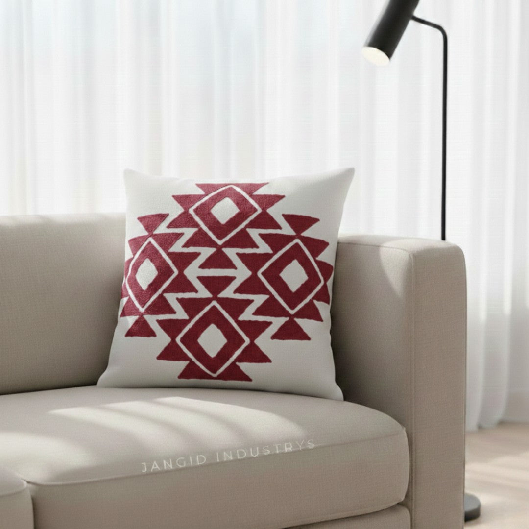 JANGID INDUSTRYS™ Geometric Embroidery Cotton Duck Cushion Cover