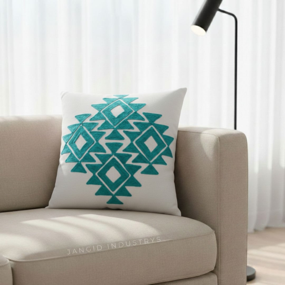 JANGID INDUSTRYS™ Geometric Embroidery Cotton Duck Cushion Cover