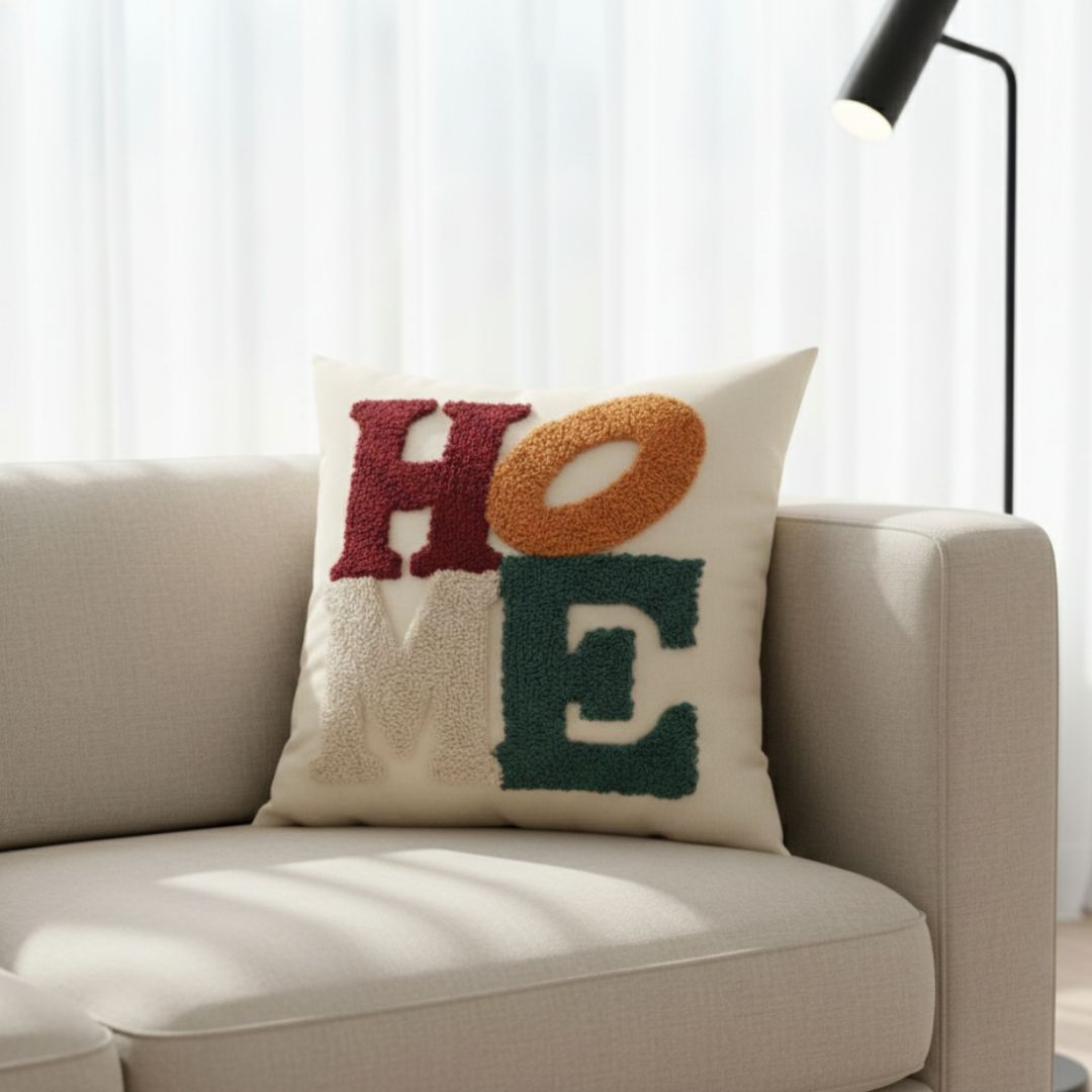 JANGID INDUSTRYS™ HOME Tufted Embroidery Cotton Duck Cushion Cover