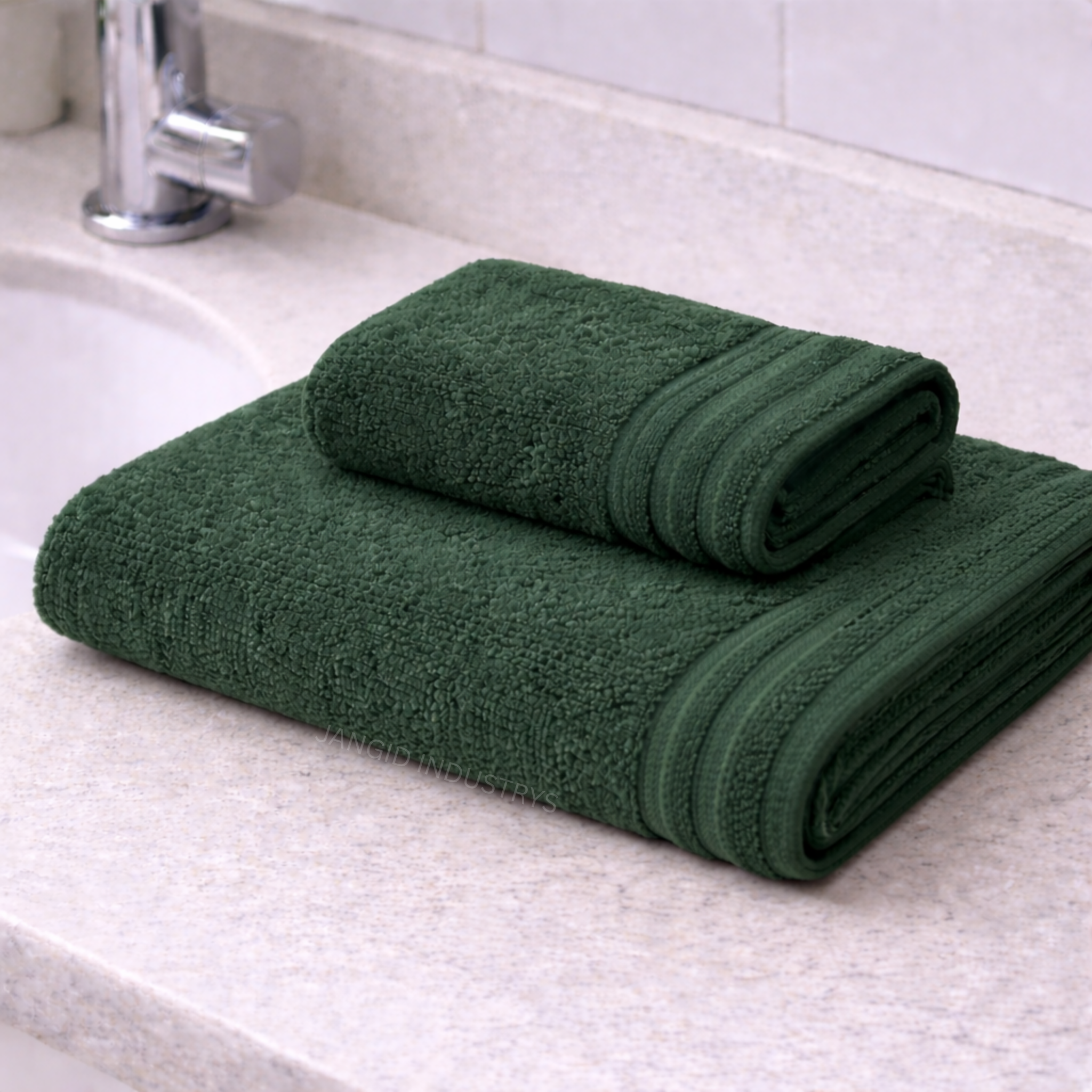 JANGID INDUSTRYS™ Green Super Soft & Quick Absorbent 1 Bath & 1 Hand 500 GSM Towel Set