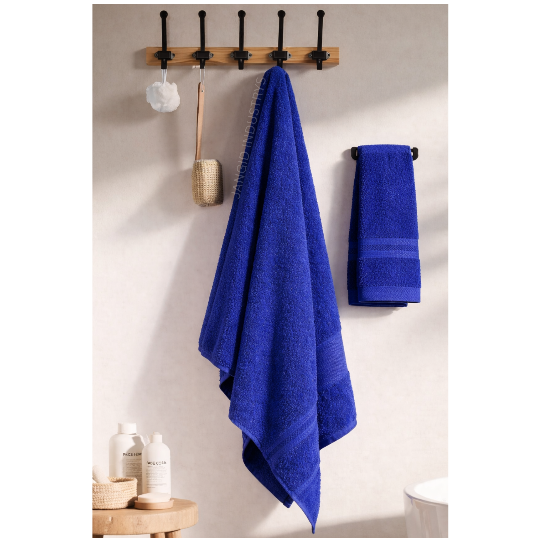 JANGID INDUSTRYS™ Navy Blue Super Soft & Quick Absorbent 1 Bath & 1 Hand 500 GSM Towel Set