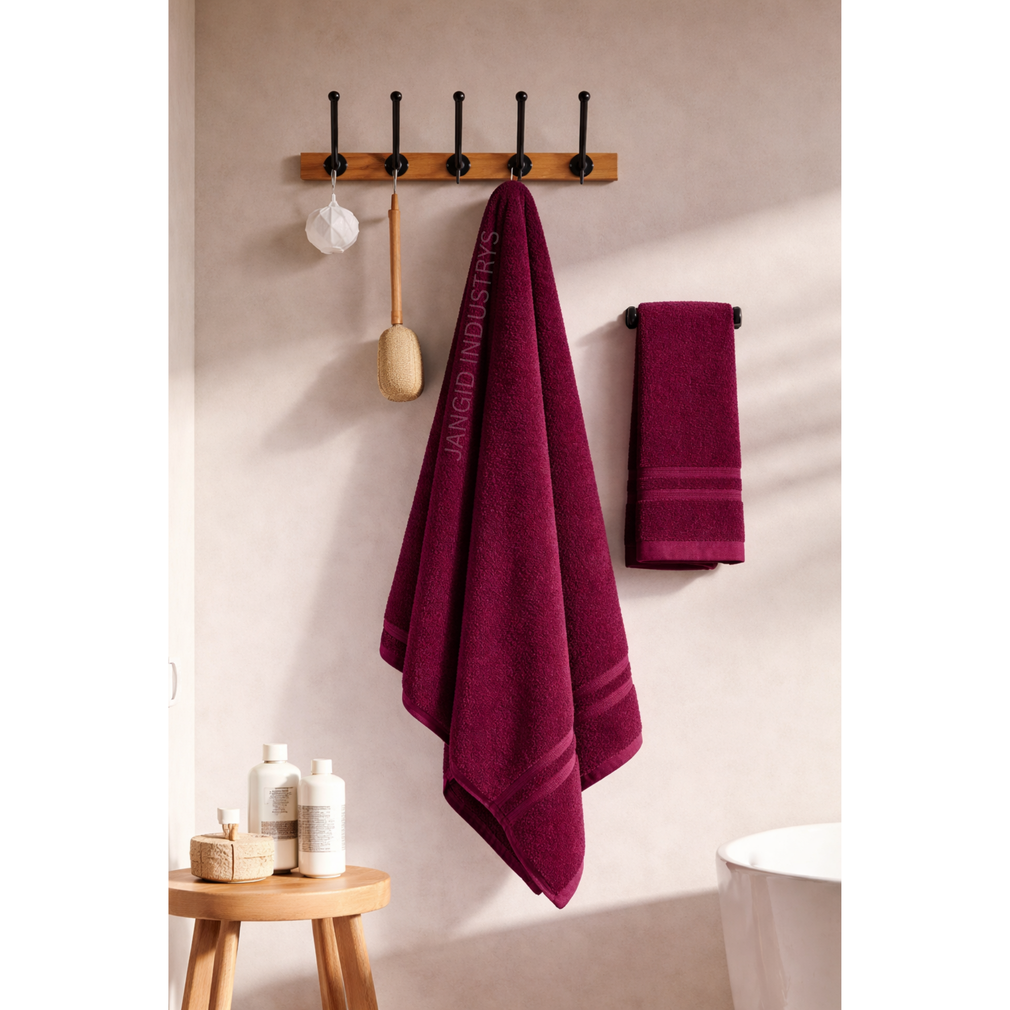 JANGID INDUSTRYS™ Maroon Super Soft & Quick Absorbent 1 Bath & 1 Hand 500 GSM Towel Set