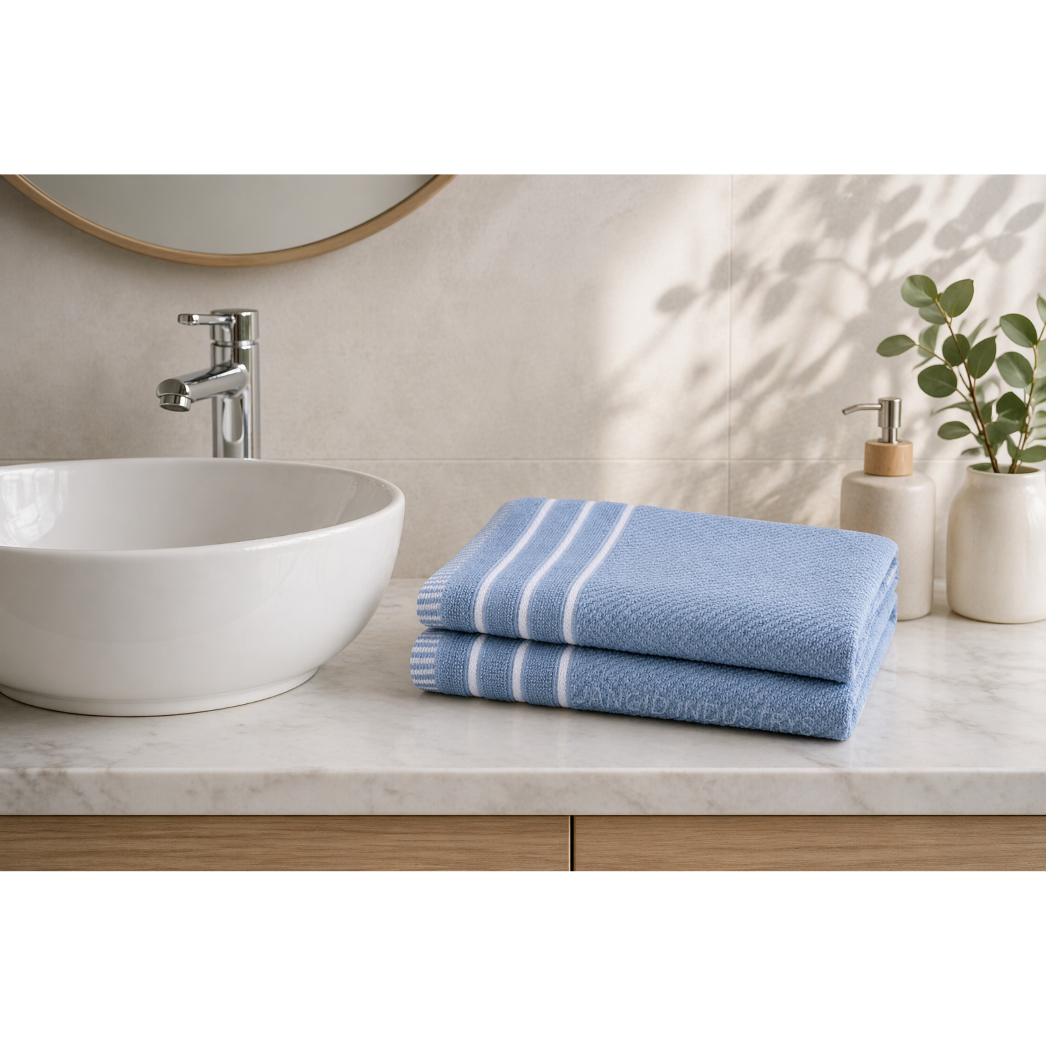 JANGID INDUSTRYS™ Sky Blue Striped Cotton 450 GSM Hand Towels