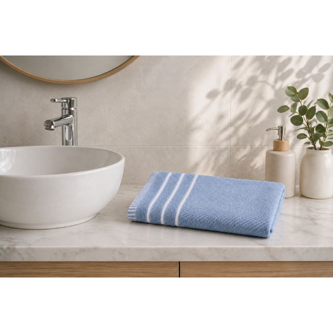 JANGID INDUSTRYS™ Sky Blue Striped Cotton 450 GSM Hand Towels