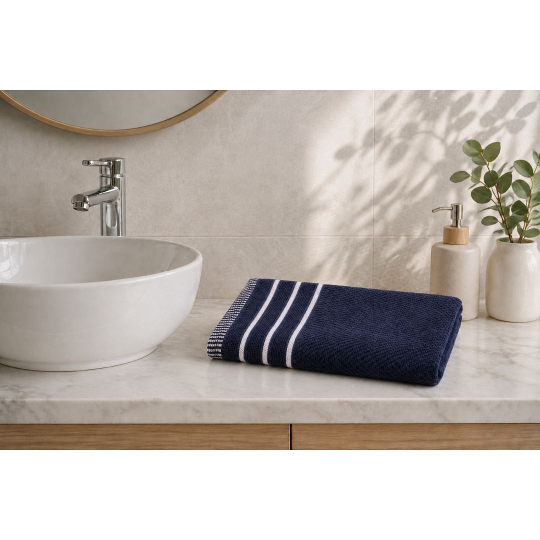 JANGID INDUSTRYS™ Navy Blue Striped Cotton 450 GSM Hand Towels