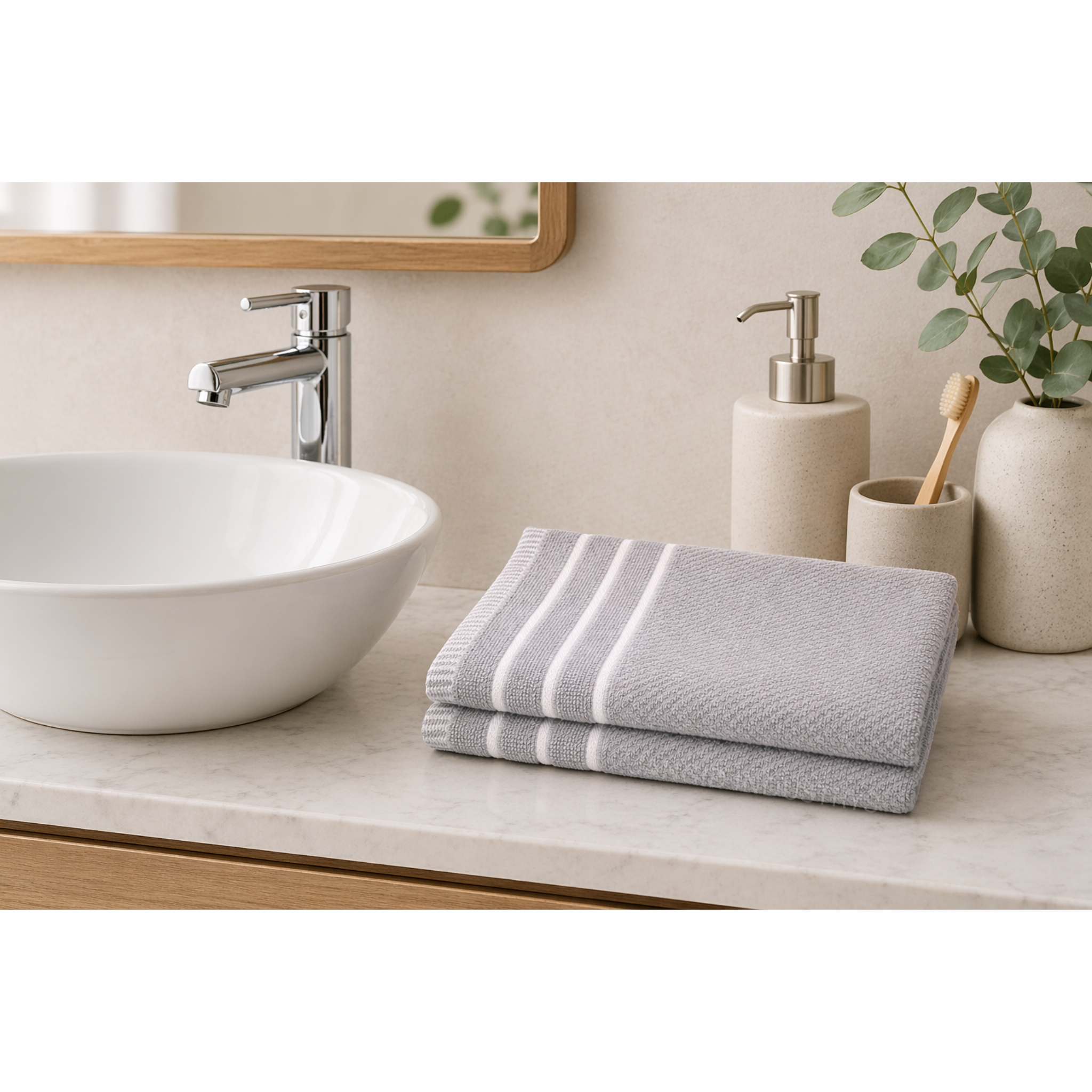 JANGID INDUSTRYS™ Light Grey Striped Cotton 450 GSM Hand Towels