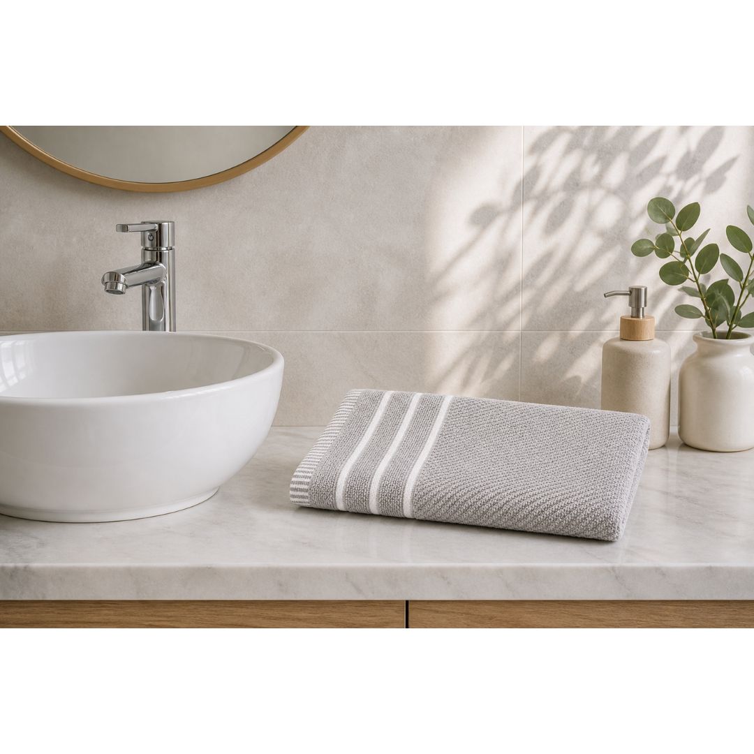 JANGID INDUSTRYS™ Light Grey Striped Cotton 450 GSM Hand Towels