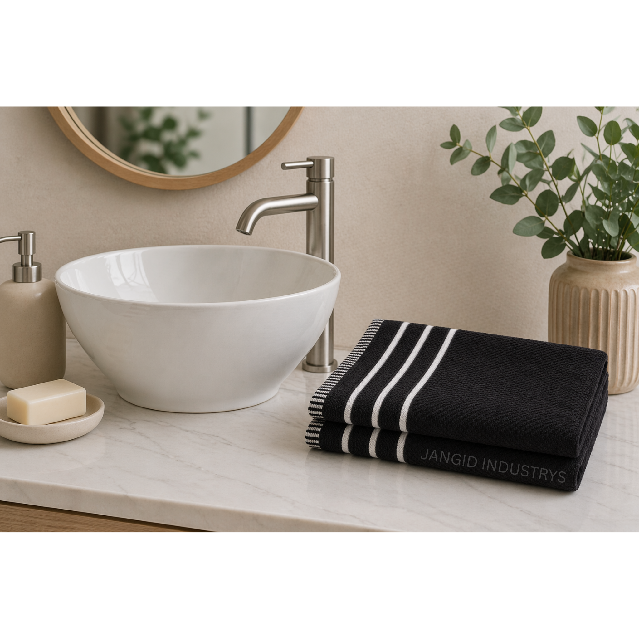 JANGID INDUSTRYS™ Black Striped Cotton 450 GSM Hand Towels