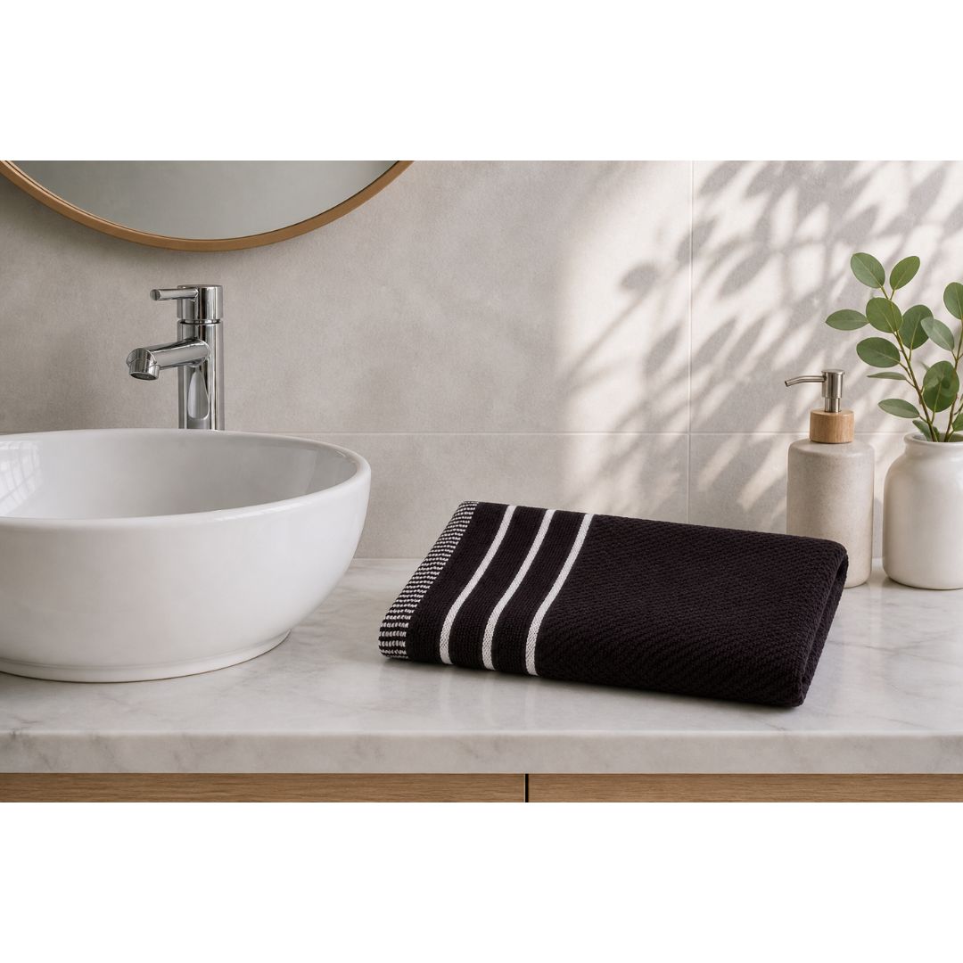JANGID INDUSTRYS™ Black Striped Cotton 450 GSM Hand Towels