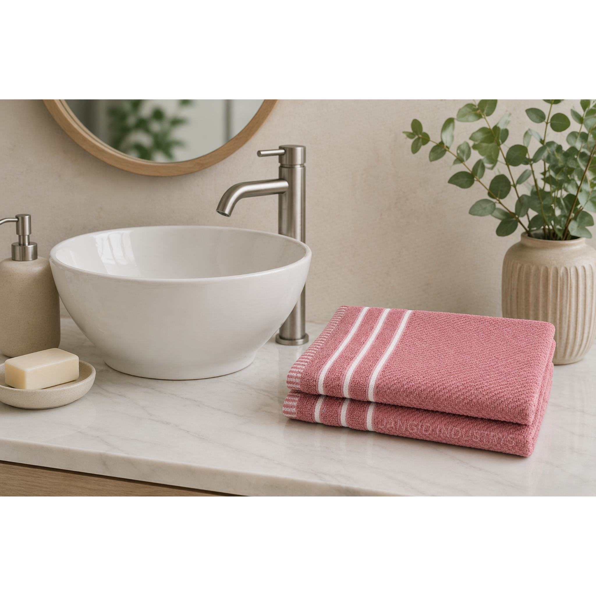 JANGID INDUSTRYS™ Light Pink Striped Cotton 450 GSM Hand Towels