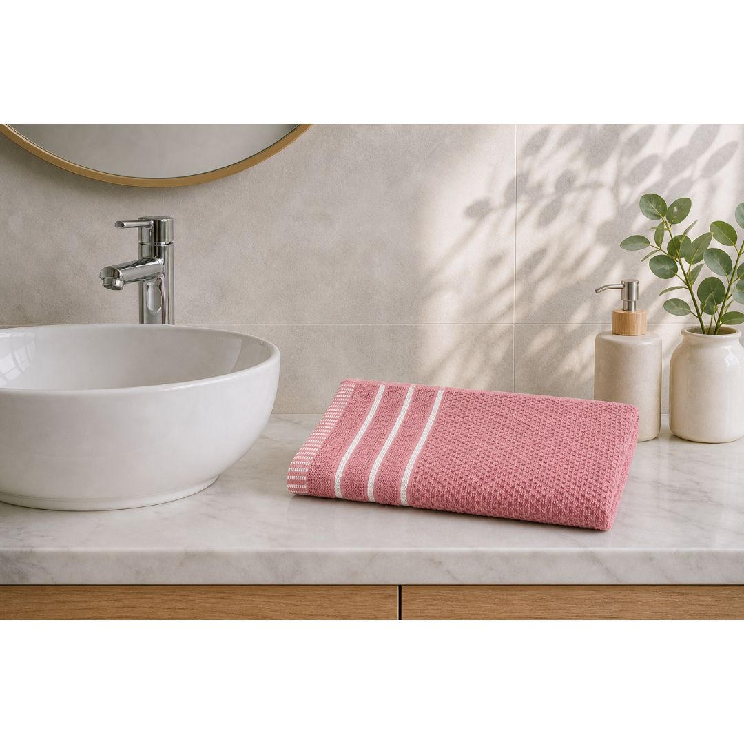 JANGID INDUSTRYS™ Light Pink Striped Cotton 450 GSM Hand Towels