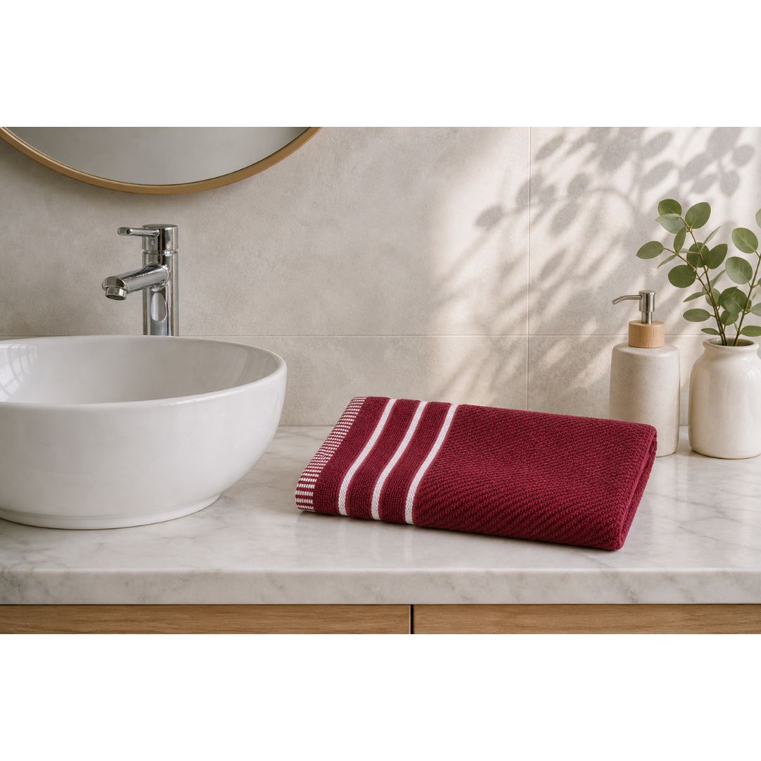 JANGID INDUSTRYS™ Maroon Striped Cotton 450 GSM Hand Towels