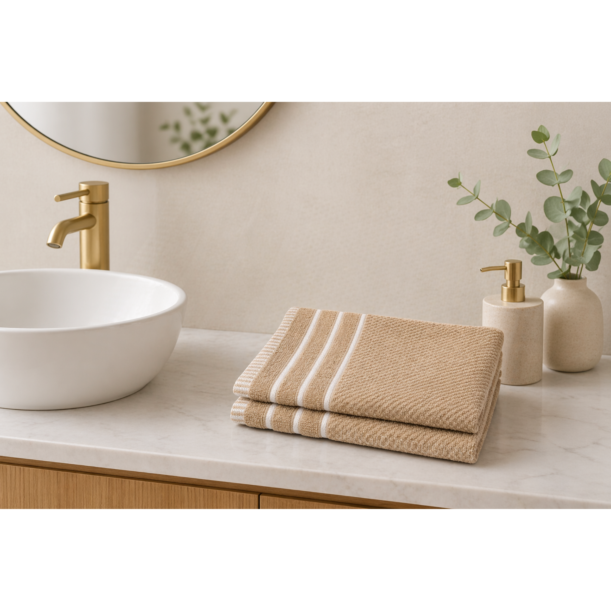 JANGID INDUSTRYS™ Beige Striped Cotton 450 GSM Hand Towels