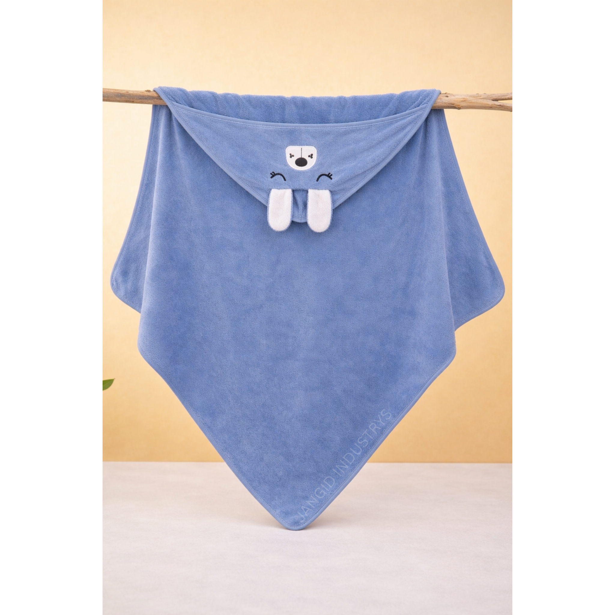 JANGID INDUSTRYS™ Royal Blue Cartoon Face Embroidery Hoodie Baby Towel