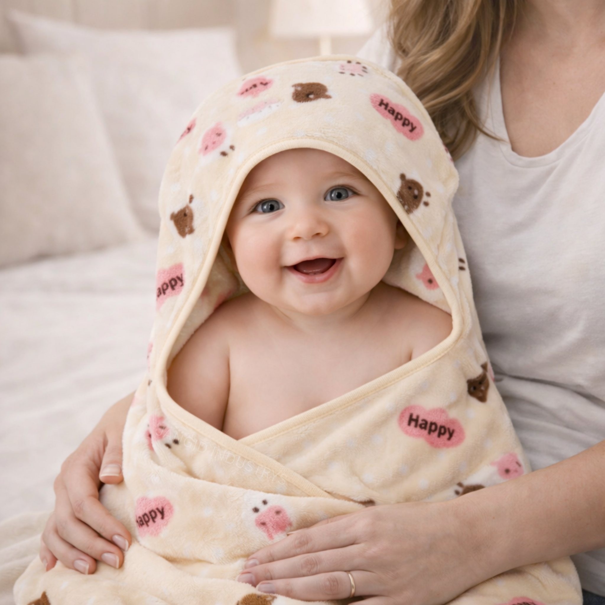 JANGID INDUSTRYS™ Light Beige Marble Print HappyHood Baby Bath Towel