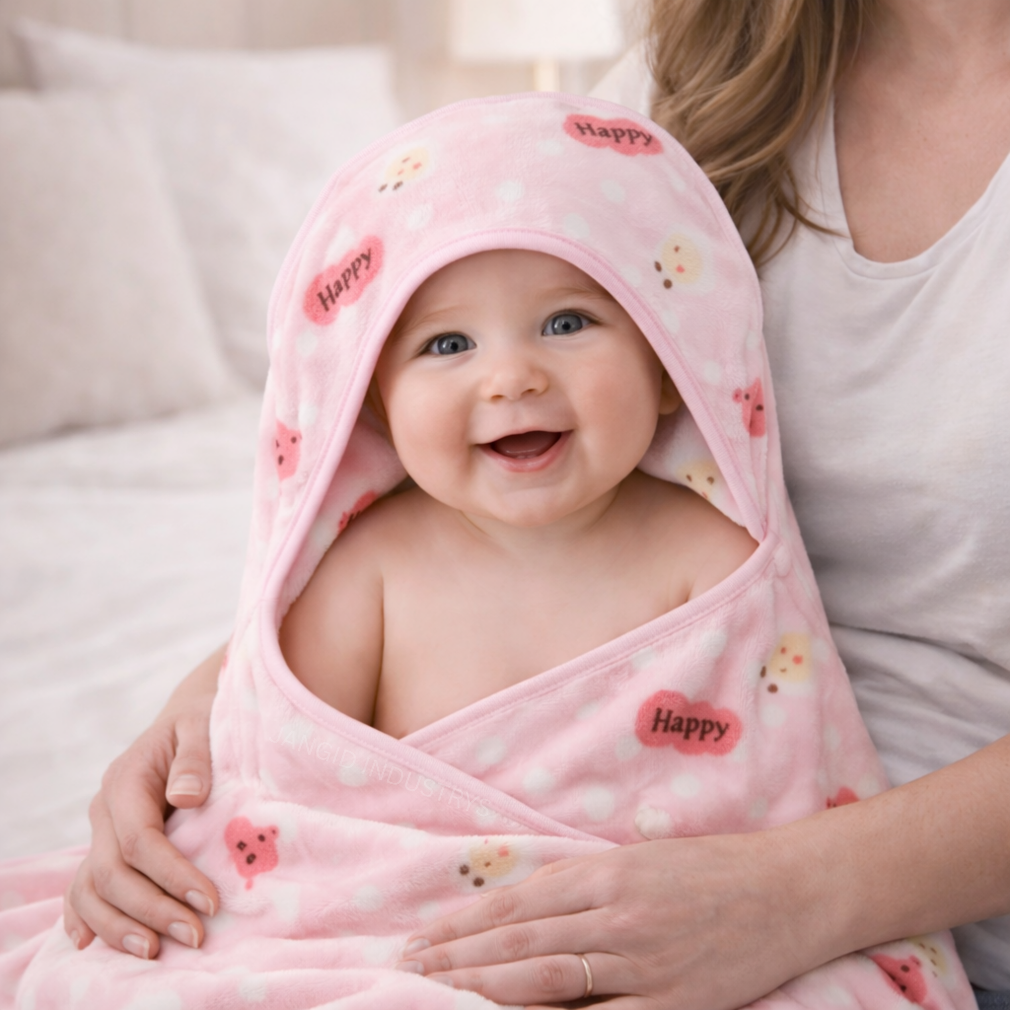 JANGID INDUSTRYS™ Baby Pink Marble Print HappyHood Baby Bath Towel