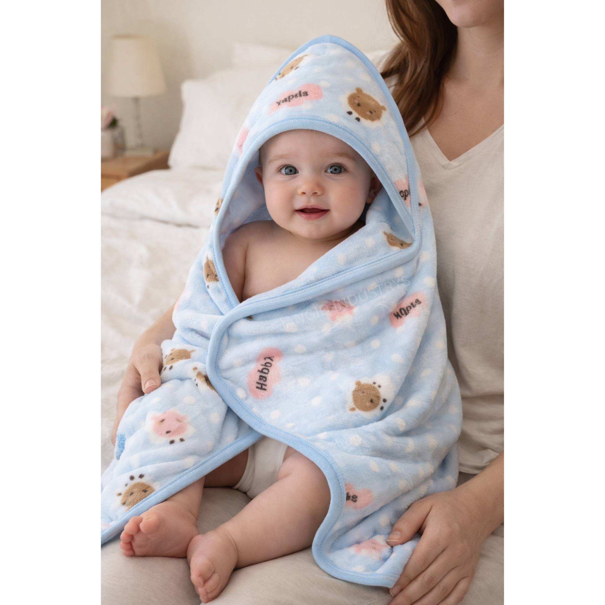 JANGID INDUSTRYS™ Pastel Blue Marble Print HappyHood Baby Bath Towel