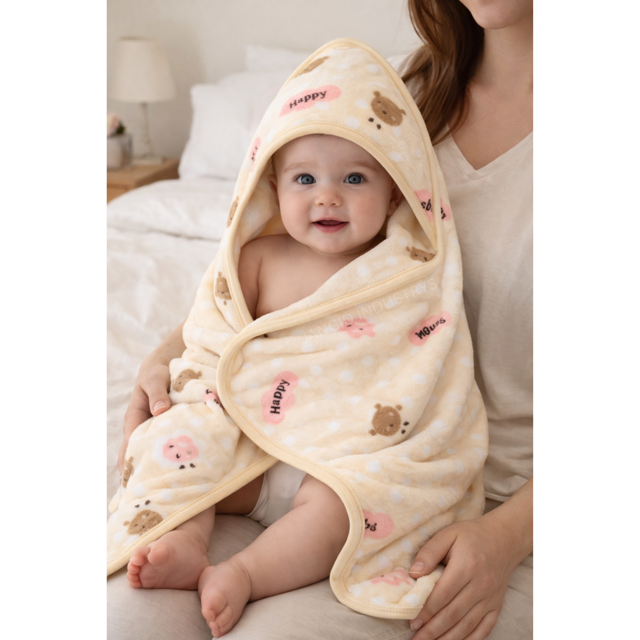 JANGID INDUSTRYS™ Buttery Yellow Marble Print HappyHood Baby Bath Towel