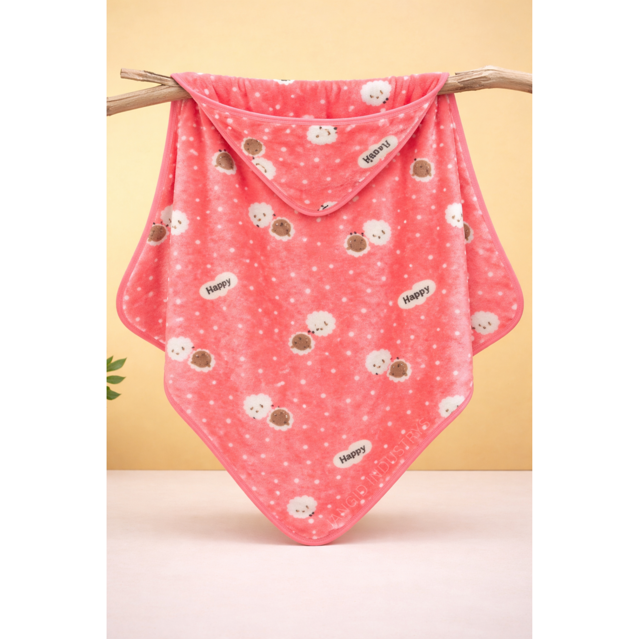 JANGID INDUSTRYS™ Coral Pink Marble Print HappyHood Baby Bath Towel