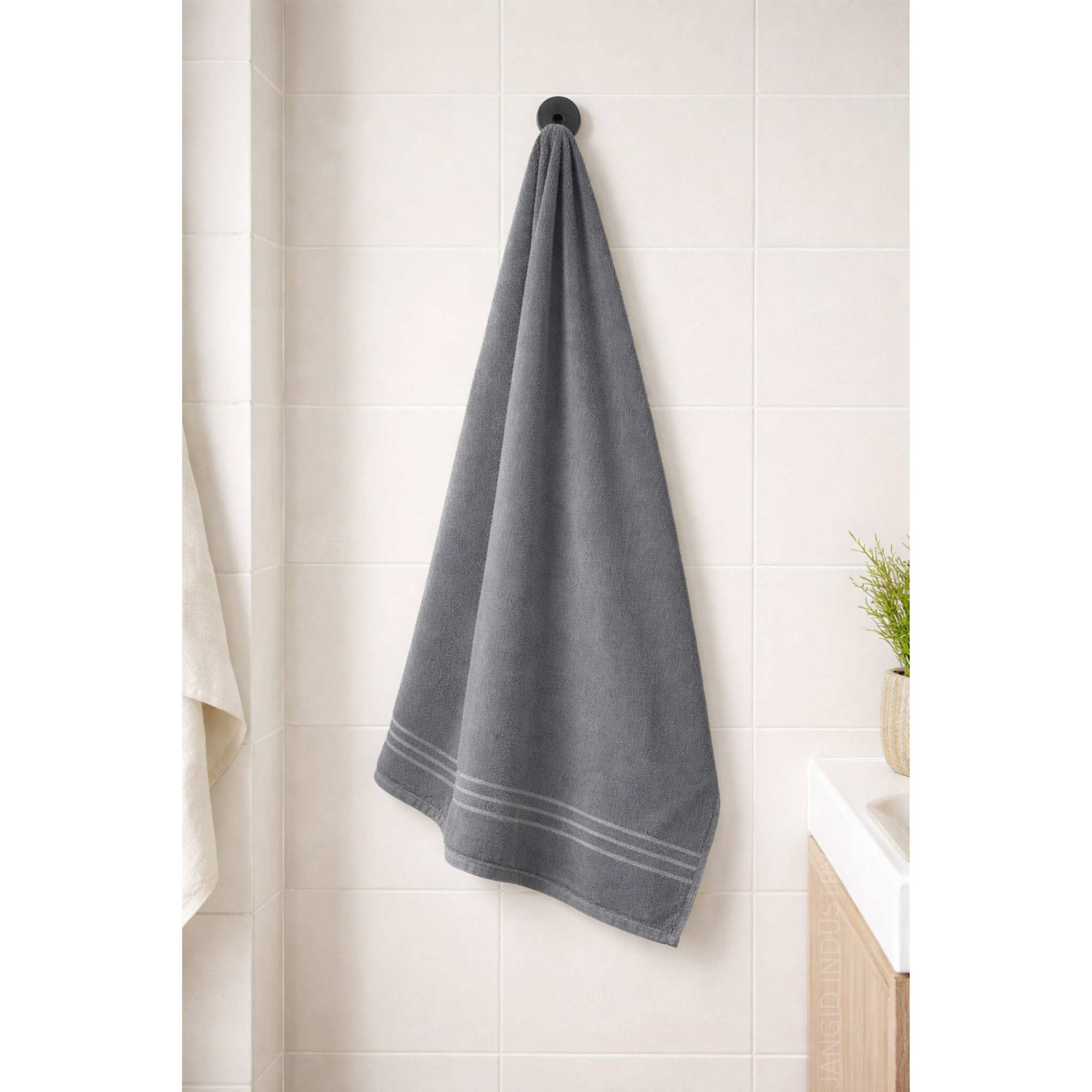 JANGID INDUSTRYS™ Grey Cotton Terry Ultrasoft and Durable Solid Black 400 GSM Bath Towel